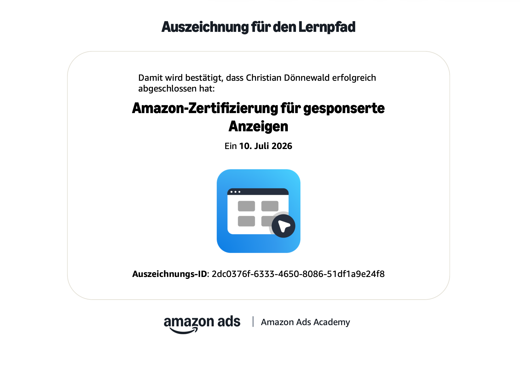 Amazon Sponsored Ads Advanced Zertifikat &ndash; Christian D&ouml;nnewald